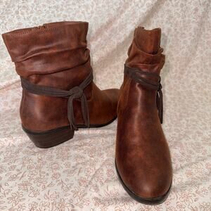Yuu Brown Faux Leather Slouchy Ankle Boot